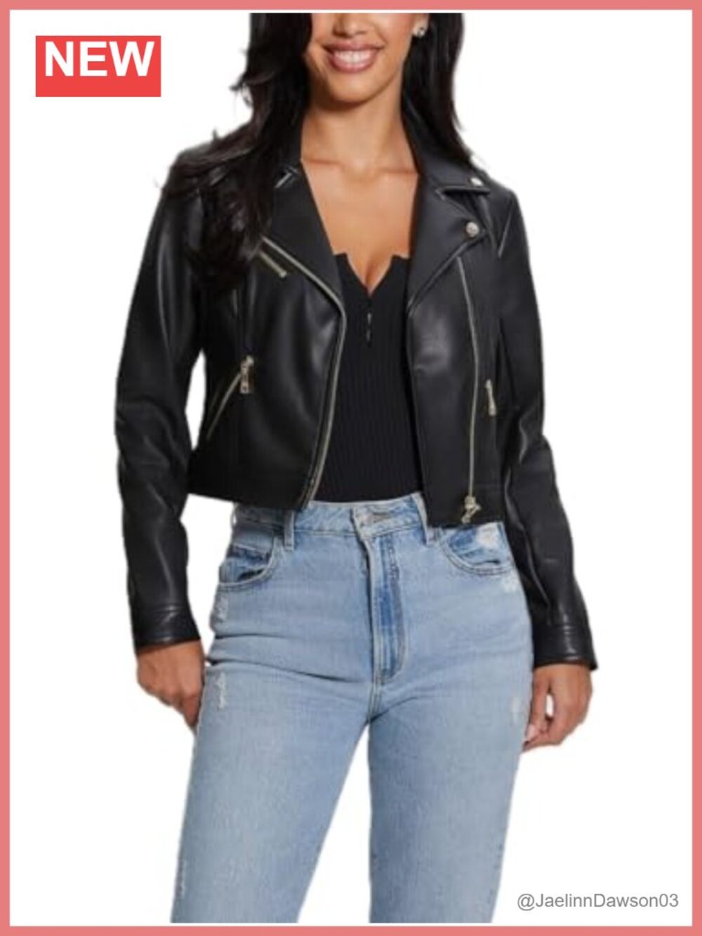 Faux Leather Cropped Moto Jacket Long Sleeve Zip Snaps Casual